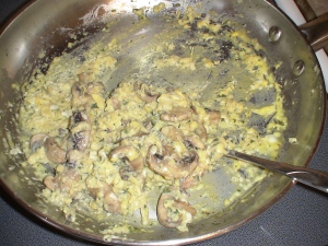 Making scrambled eggs & mushrooms